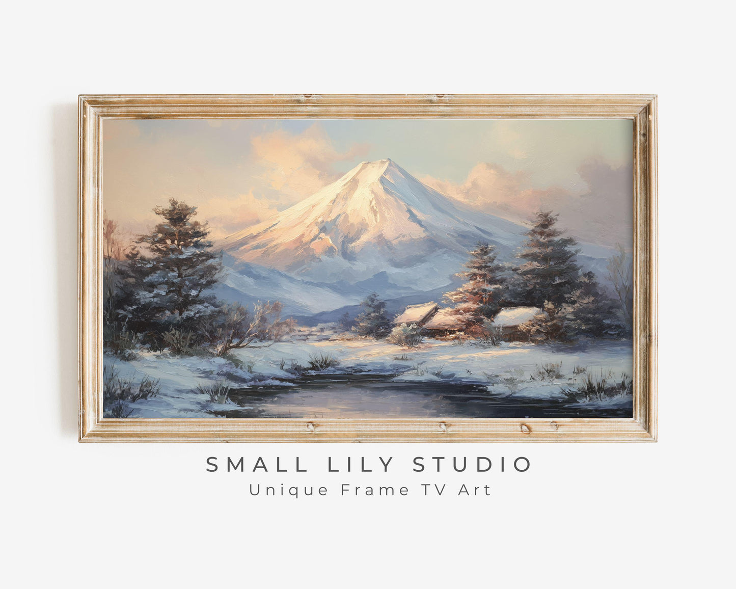 FRAME TV art Mt Fuji in Winter, Samsung Frame TV art Japanese Landscape at Dusk, Japan Vintage Style Painting | TV1091
