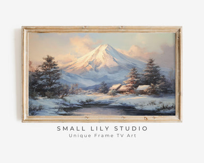 FRAME TV art Mt Fuji in Winter, Samsung Frame TV art Japanese Landscape at Dusk, Japan Vintage Style Painting | TV1091