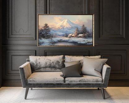 FRAME TV art Mt Fuji in Winter, Samsung Frame TV art Japanese Landscape at Dusk, Japan Vintage Style Painting | TV1091