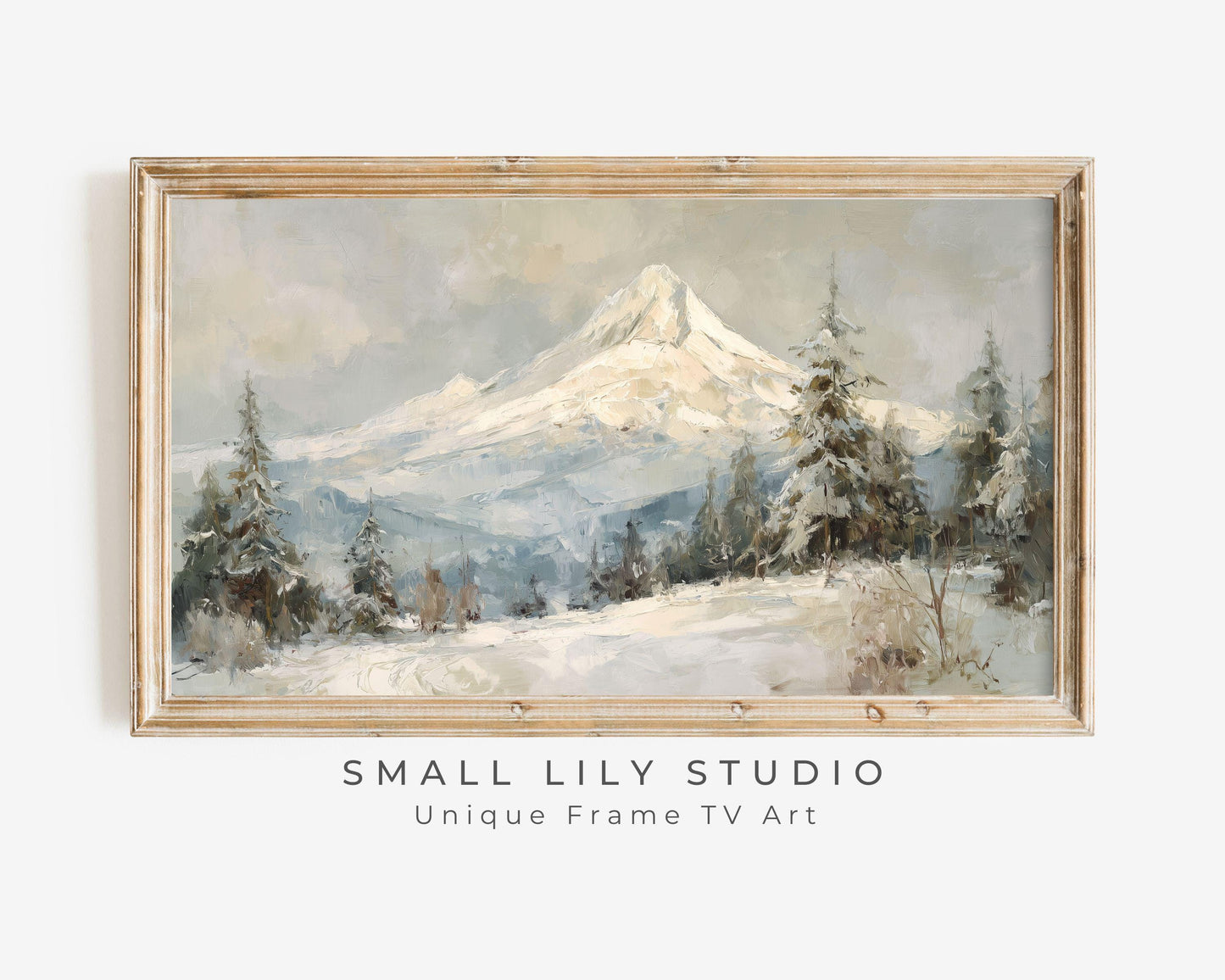 FRAME TV art Mt Hood in Winter, Samsung Frame TV art Snowy Mountain Landscape, Vintage Style Painting | TV1092