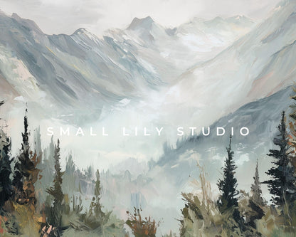 FRAME TV art Canadian Rockies, Samsung Frame TV art Winter Mountain Landscape, Vintage Style Painting | TV1093