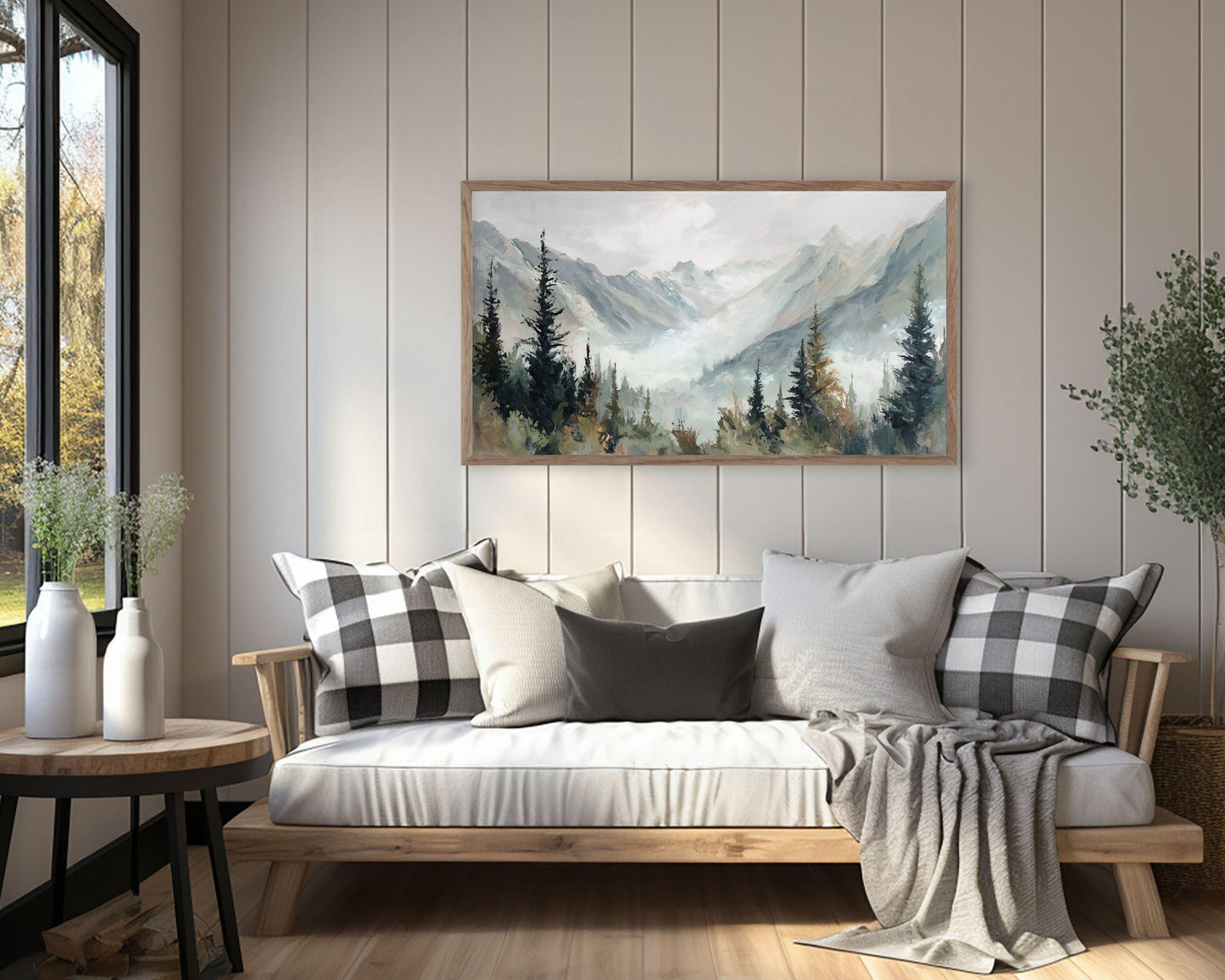 FRAME TV art Canadian Rockies, Samsung Frame TV art Winter Mountain Landscape, Vintage Style Painting | TV1093