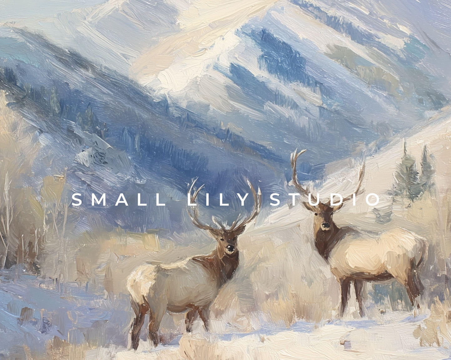 FRAME TV art Elk in Winter Landscape, Samsung Frame TV Art Vintage Style Deer Painting | TV1095