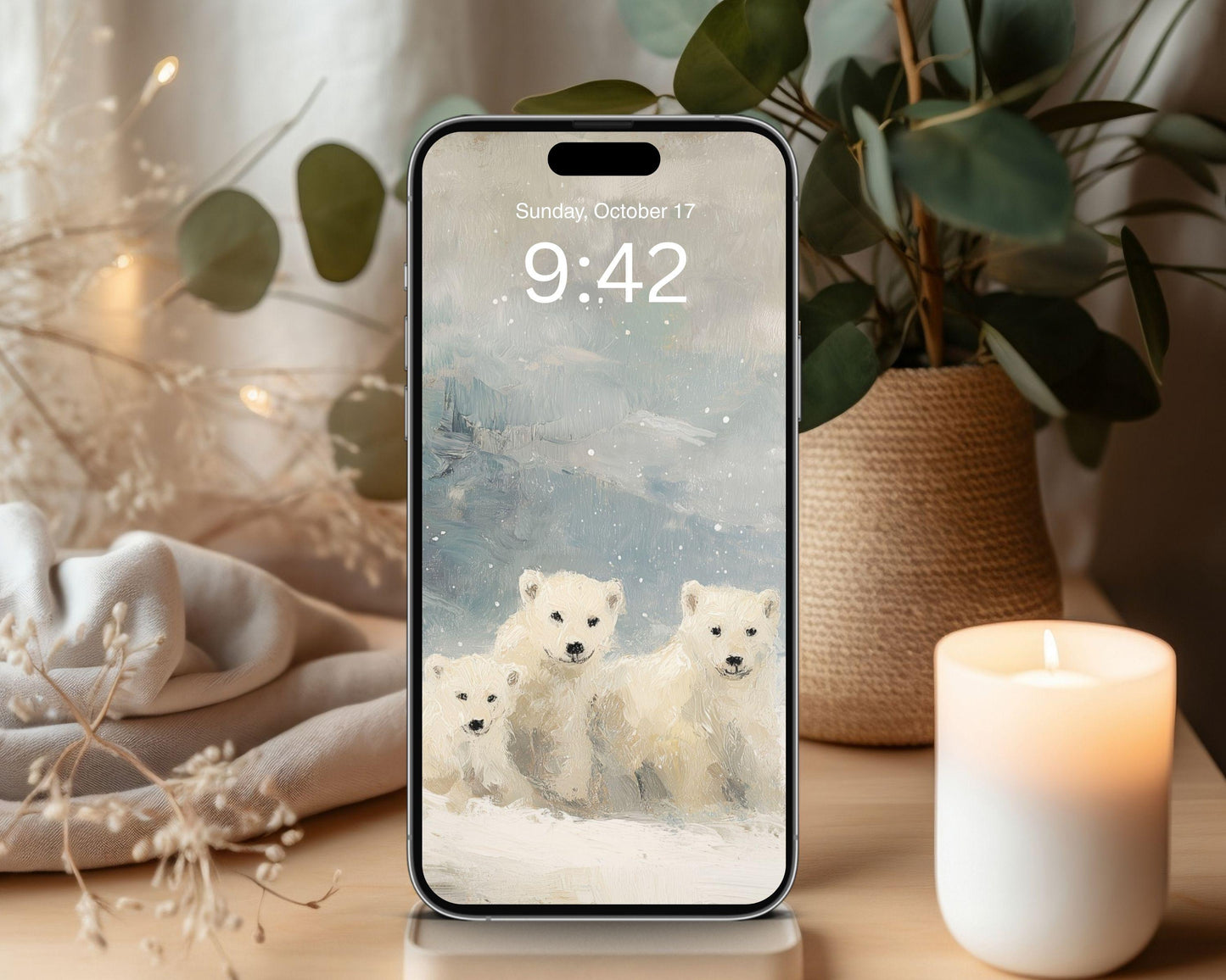 Polar Bears Desktop Wallpaper Set, Winter Landscape Wallpaper, Cute Animals iPhone Wallpaper, iPad Background Vintage Style | WS160