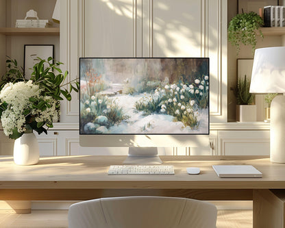 Snow Drops Desktop Wallpaper Set, Winter Garden Wallpaper, Floral iPhone Wallpaper, iPad Background Vintage Style Flowers | WS162