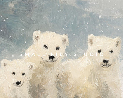 Polar Bears Phone Wallpaper, Winter iPhone Wallpaper, Cute Animals Samsung Galaxy Phone Background, Vintage Style Art | WP160