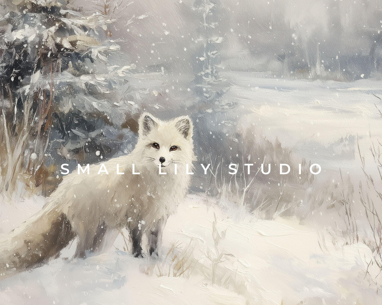 Arctic Fox Desktop Wallpaper, Winter Macbook Wallpaper, Cute Animal Laptop Background, Vintage Style Painting | WD161
