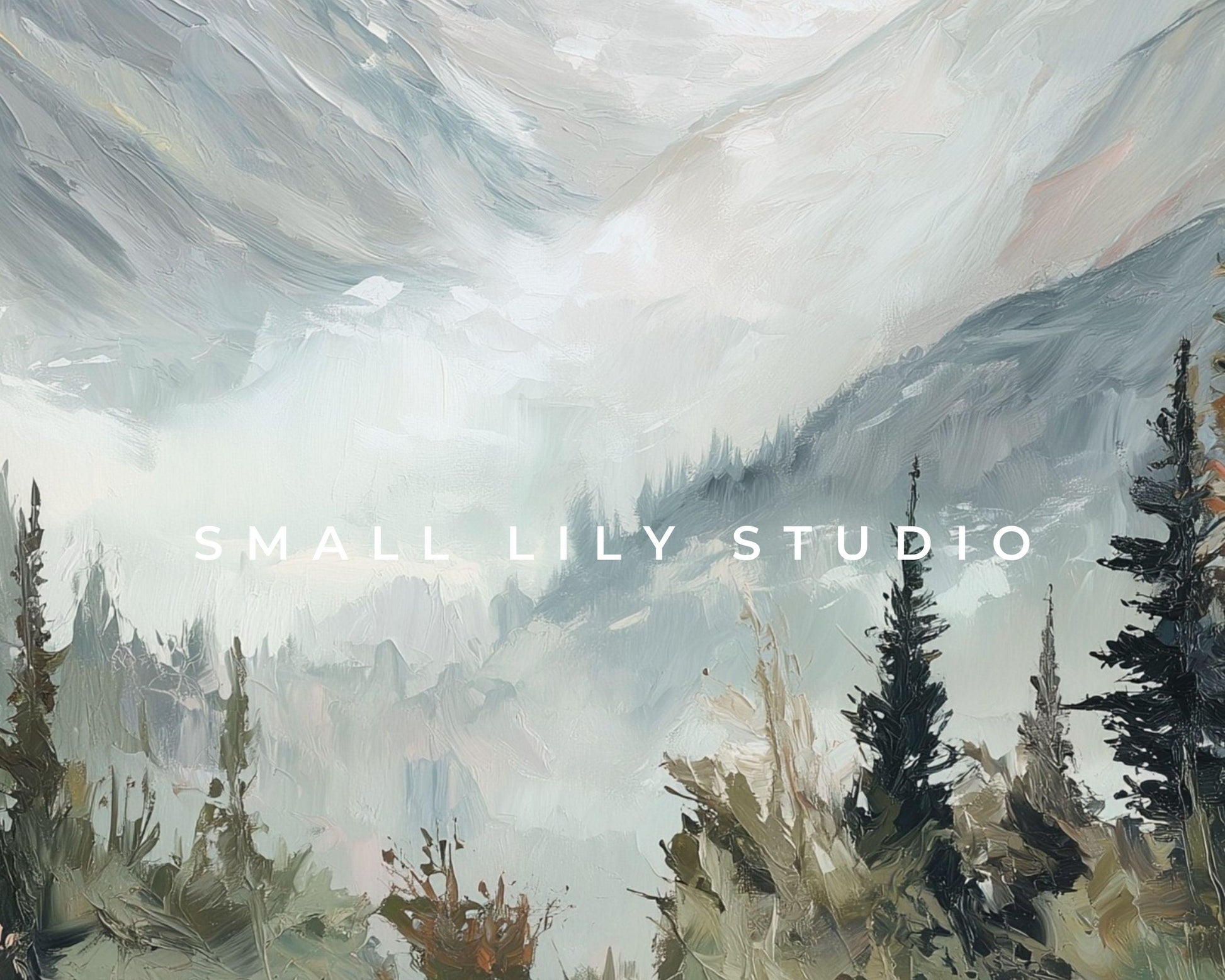 Winter Landscape iPad Wallpaper, Trees and Mountains iPad Background, Nature Tablet Wallpaper, Vintage Style Painting | WT164