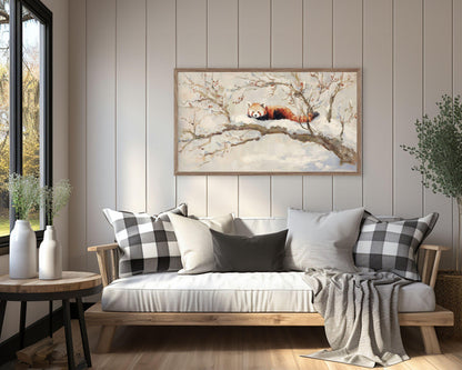 FRAME TV art Red Panda, Samsung Frame TV art Winter Tree, Vintage Style Painting Cute Animal | TV1100