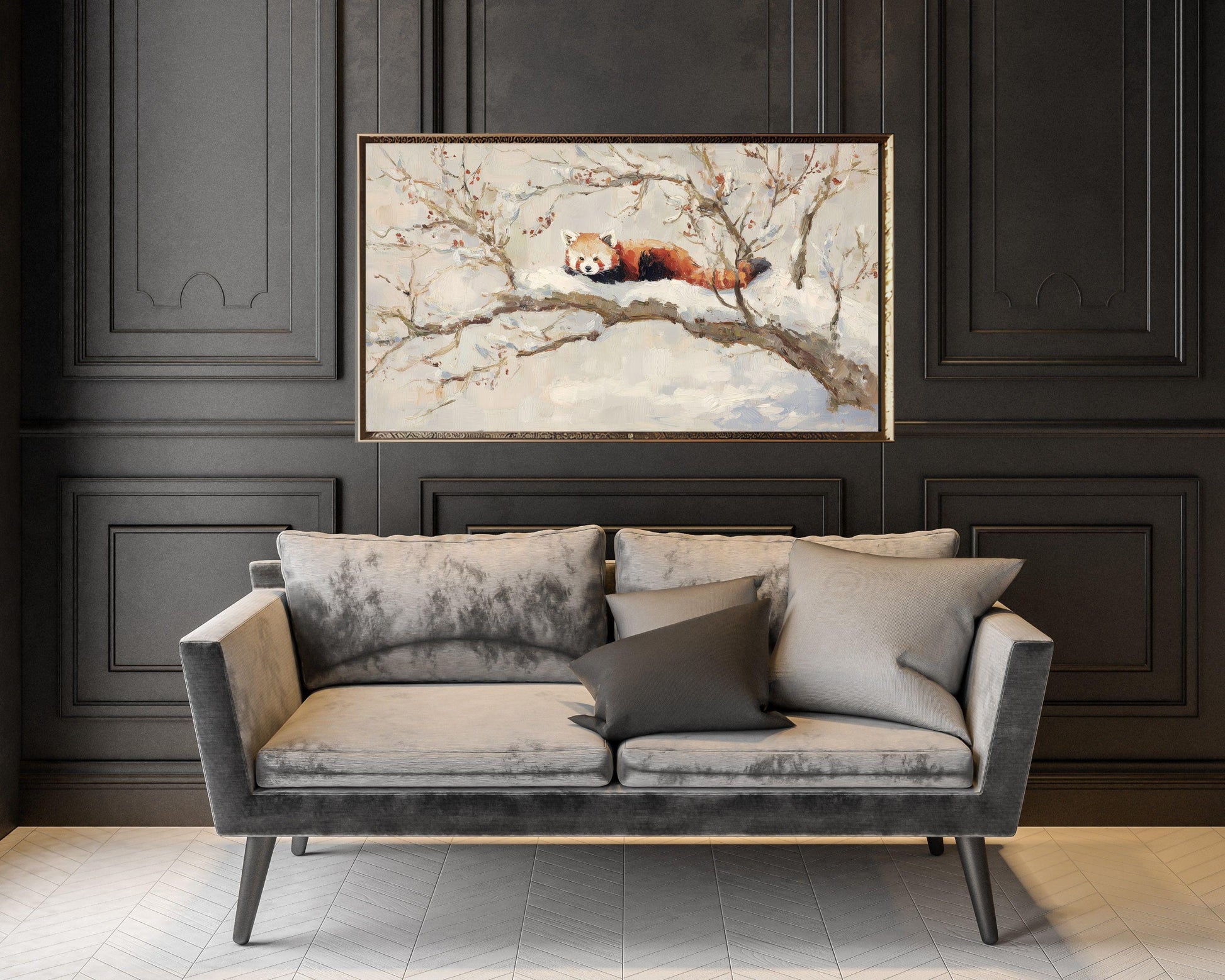 FRAME TV art Red Panda, Samsung Frame TV art Winter Tree, Vintage Style Painting Cute Animal | TV1100
