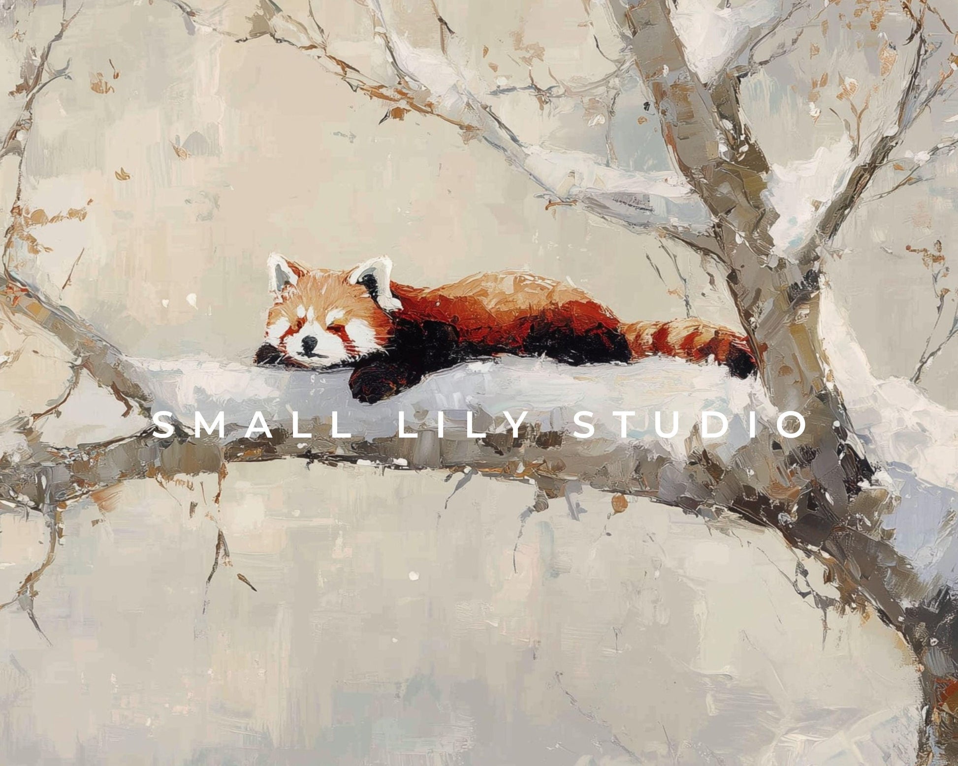 FRAME TV art Red Panda in Tree, Samsung Frame TV art Winter Landscape, Vintage Style Painting Cute Animal | TV1101