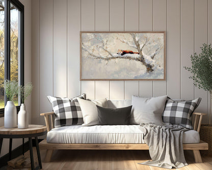 FRAME TV art Red Panda in Tree, Samsung Frame TV art Winter Landscape, Vintage Style Painting Cute Animal | TV1101
