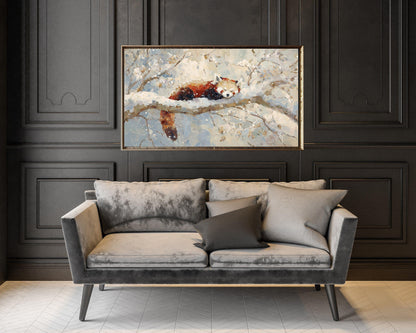 FRAME TV art Red Panda Sleeping, Samsung Frame TV art Winter Tree, Vintage Style Painting Cute Animal | TV1102