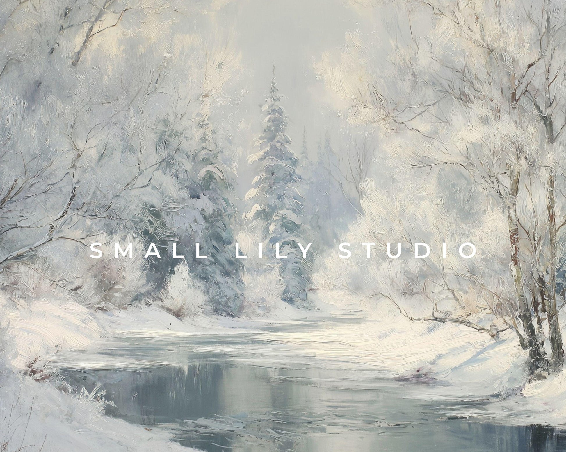 FRAME TV art Winter Landscape, Samsung Frame TV art Frozen Stream, Vintage Style Painting Snowy Scenery | TV1103
