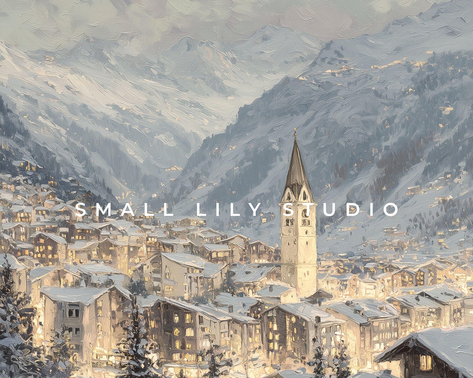 FRAME TV art Zermatt at Night, Samsung Frame TV art Swiss Alps in Winter, Vintage Style Painting Alpine Ski Village | TV1105