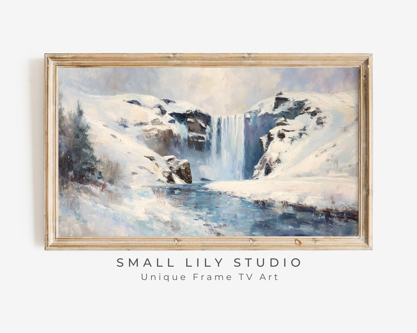 FRAME TV art Winter Waterfall, Samsung Frame TV art Iceland Landscape, Vintage Style Nature Painting | TV1106