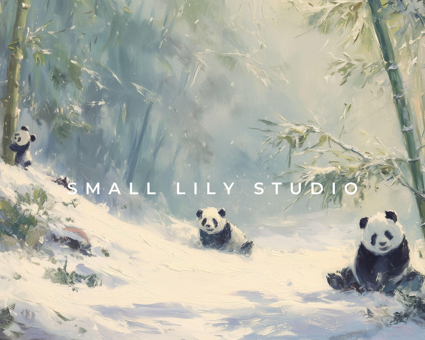 Pandas Desktop Wallpaper Set, Winter Phone Wallpaper, Cute Animals iPhone Wallpaper, Aesthetic iPad Background Vintage Style | WS166
