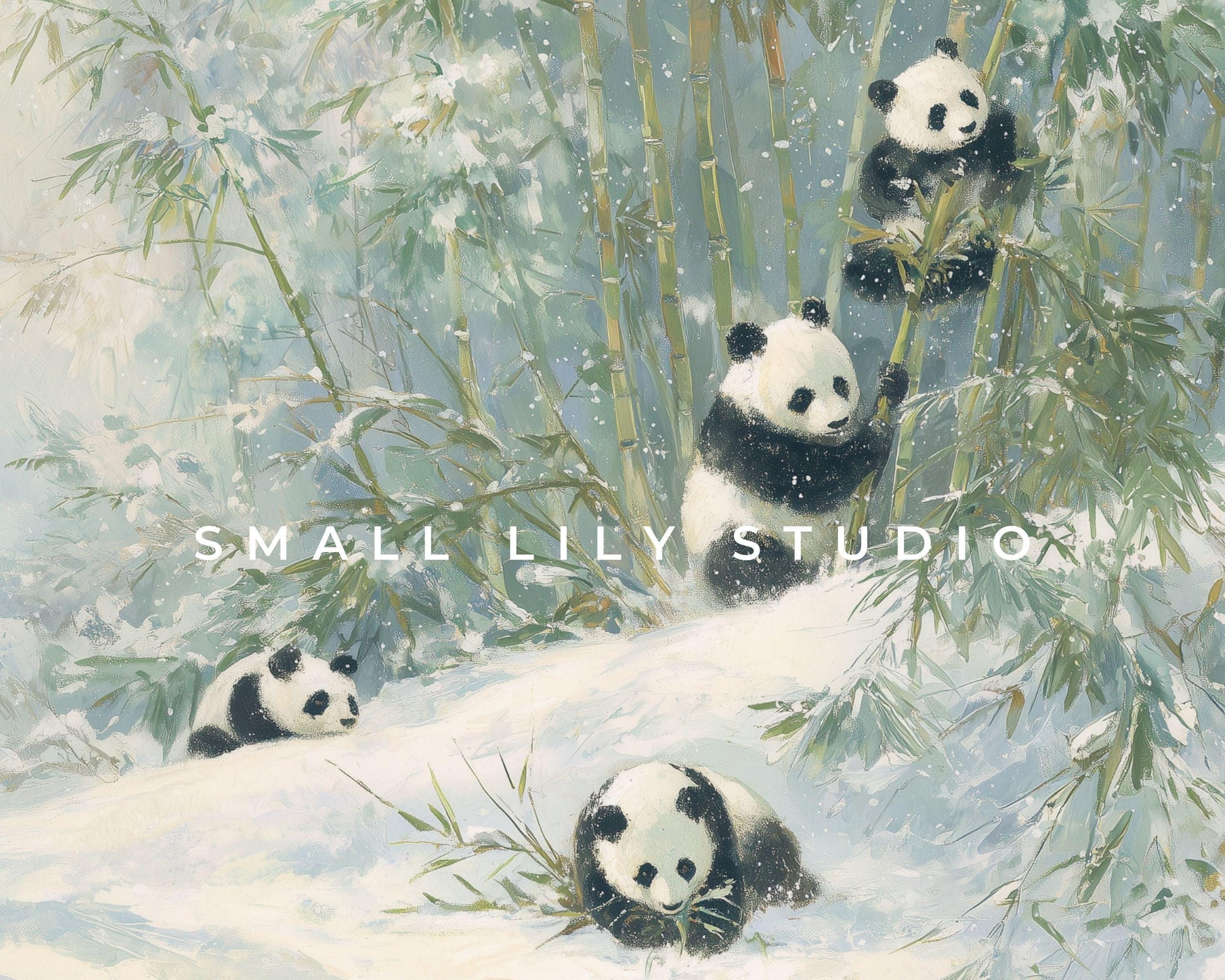 Pandas Desktop Wallpaper Set, Winter Phone Wallpaper, Cute Animals iPhone Wallpaper, Aesthetic iPad Background Vintage Style | WS167