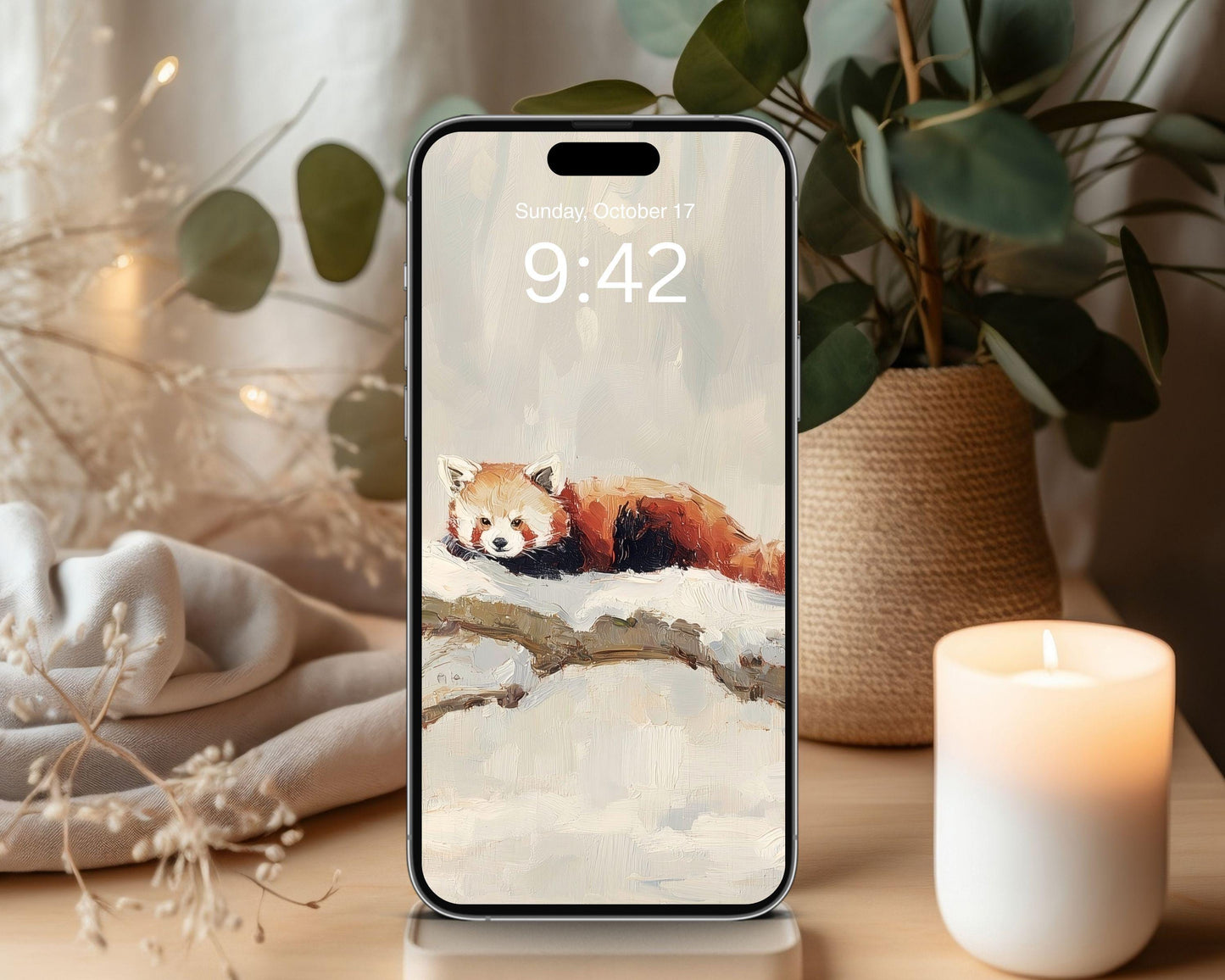 Red Panda Phone Wallpaper, Winter iPhone Wallpaper, Cute Animal Samsung Galaxy Phone Background, Vintage Style Art | WP168
