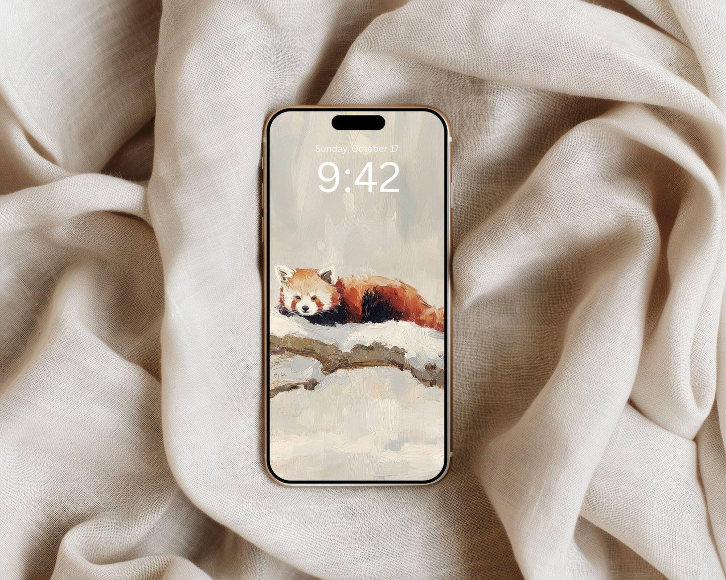 Red Panda Phone Wallpaper, Winter iPhone Wallpaper, Cute Animal Samsung Galaxy Phone Background, Vintage Style Art | WP168
