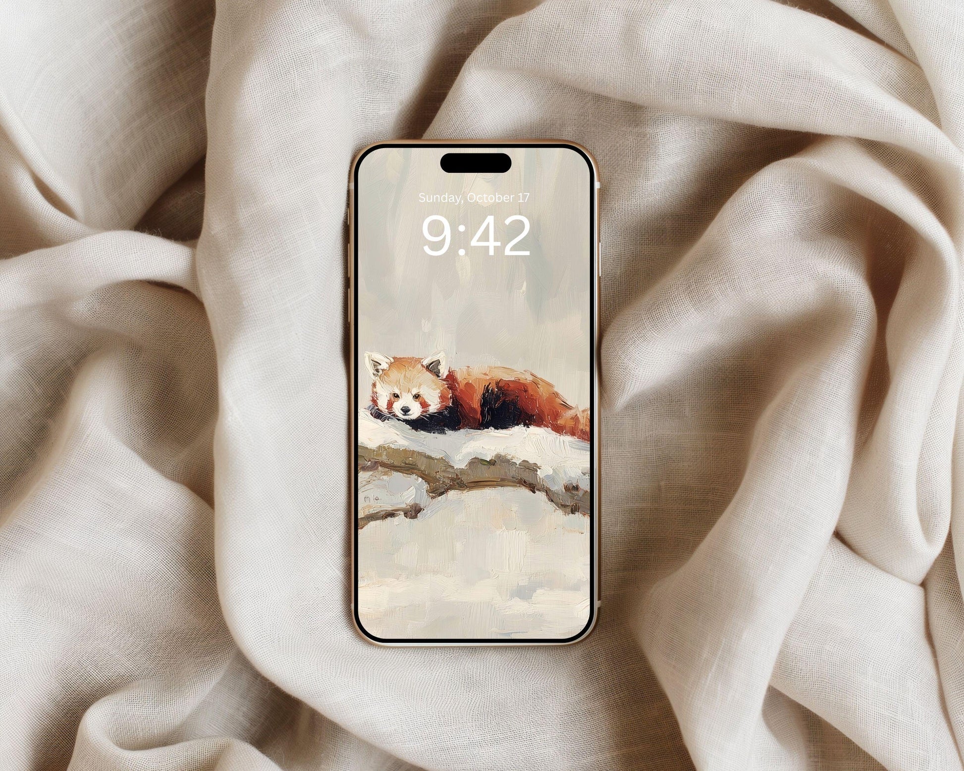 Red Panda Phone Wallpaper, Winter iPhone Wallpaper, Cute Animal Samsung Galaxy Phone Background, Vintage Style Art | WP168