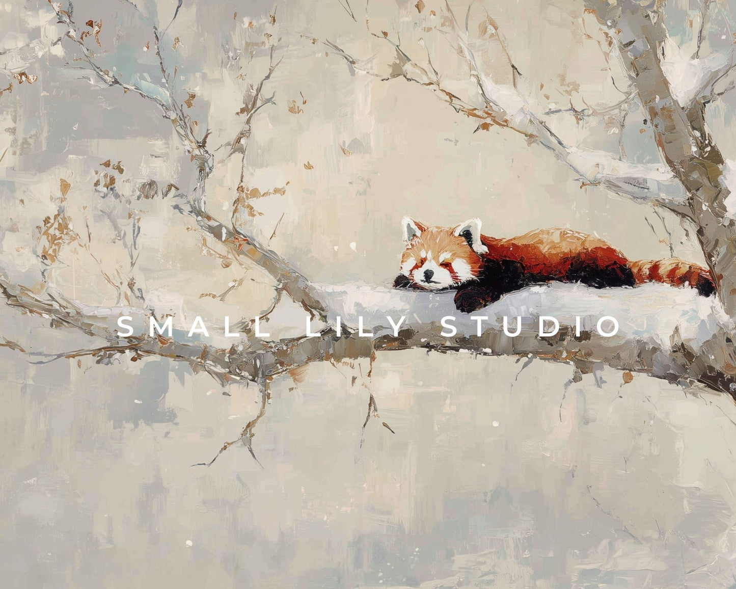 Red Panda Desktop Wallpaper, Winter Macbook Wallpaper, Cute Animal Laptop Background, Vintage Style Painting | WD169