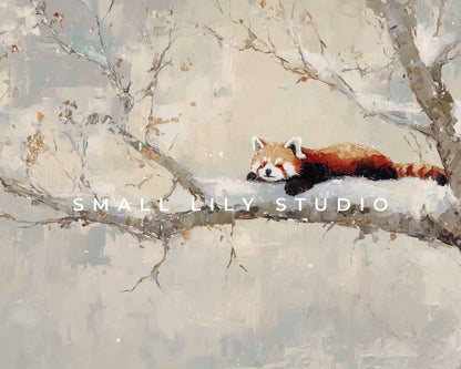 Red Panda Desktop Wallpaper, Winter Macbook Wallpaper, Cute Animal Laptop Background, Vintage Style Painting | WD169